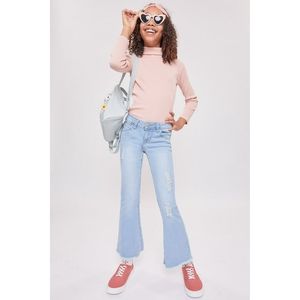 YMI Girls Mid Rise Distressed Hem Flared Jeans